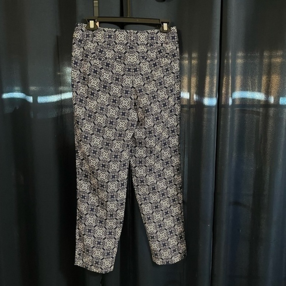J Crew Blue White Tile Print Drapey Pants